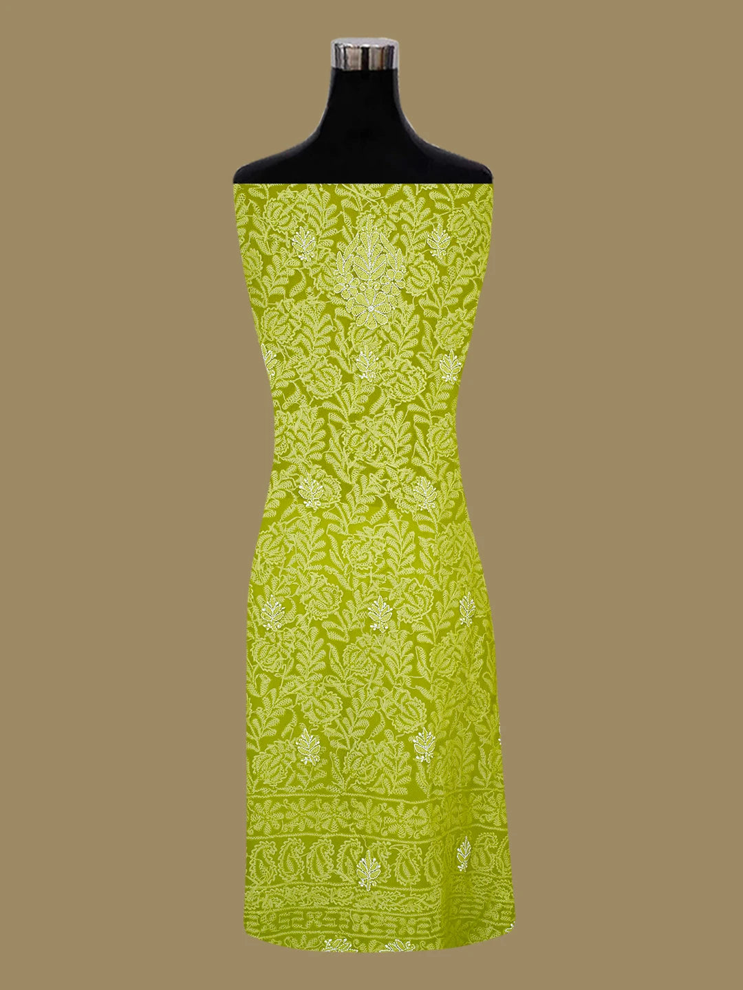 Ada Hand Embroidered Green Georgette Lucknowi Chikankari Unstitched Kurta Piece 01A678533
