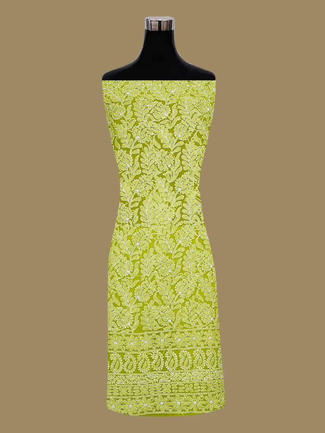 Ada Hand Embroidered Green Georgette Lucknowi Chikankari Unstitched Kurta Piece 01A678533