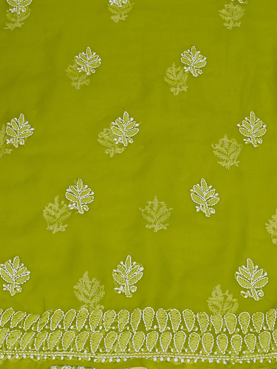 Ada Hand Embroidered Green Georgette Lucknowi Chikankari Unstitched Kurta Piece 01A678533