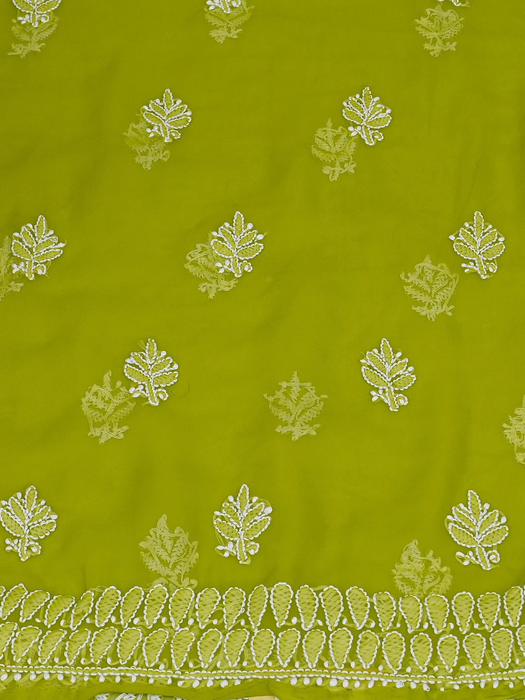 Ada Hand Embroidered Green Georgette Lucknowi Chikankari Unstitched Kurta Piece 01A678533