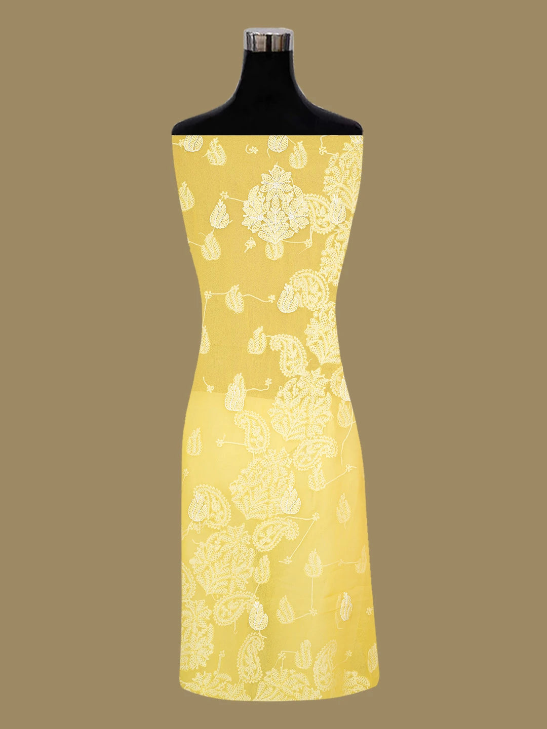 Ada Hand Embroidered Yellow Georgette Lucknowi Chikankari Unstitched Kurta Piece 01A678665