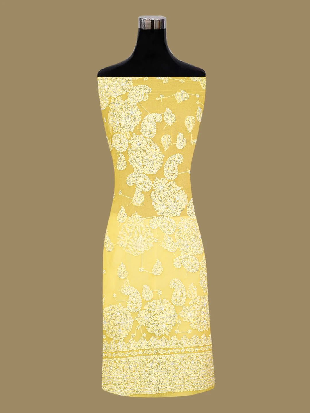 Ada Hand Embroidered Yellow Georgette Lucknowi Chikankari Unstitched Kurta Piece 01A678665