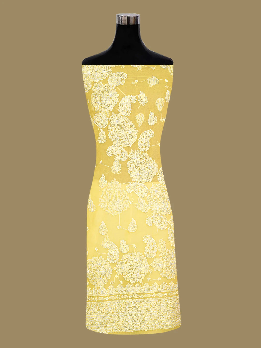 Ada Hand Embroidered Yellow Georgette Lucknowi Chikankari Unstitched Kurta Piece 01A678665