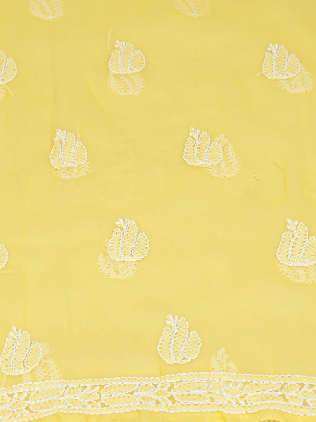 Ada Hand Embroidered Yellow Georgette Lucknowi Chikankari Unstitched Kurta Piece 01A678665