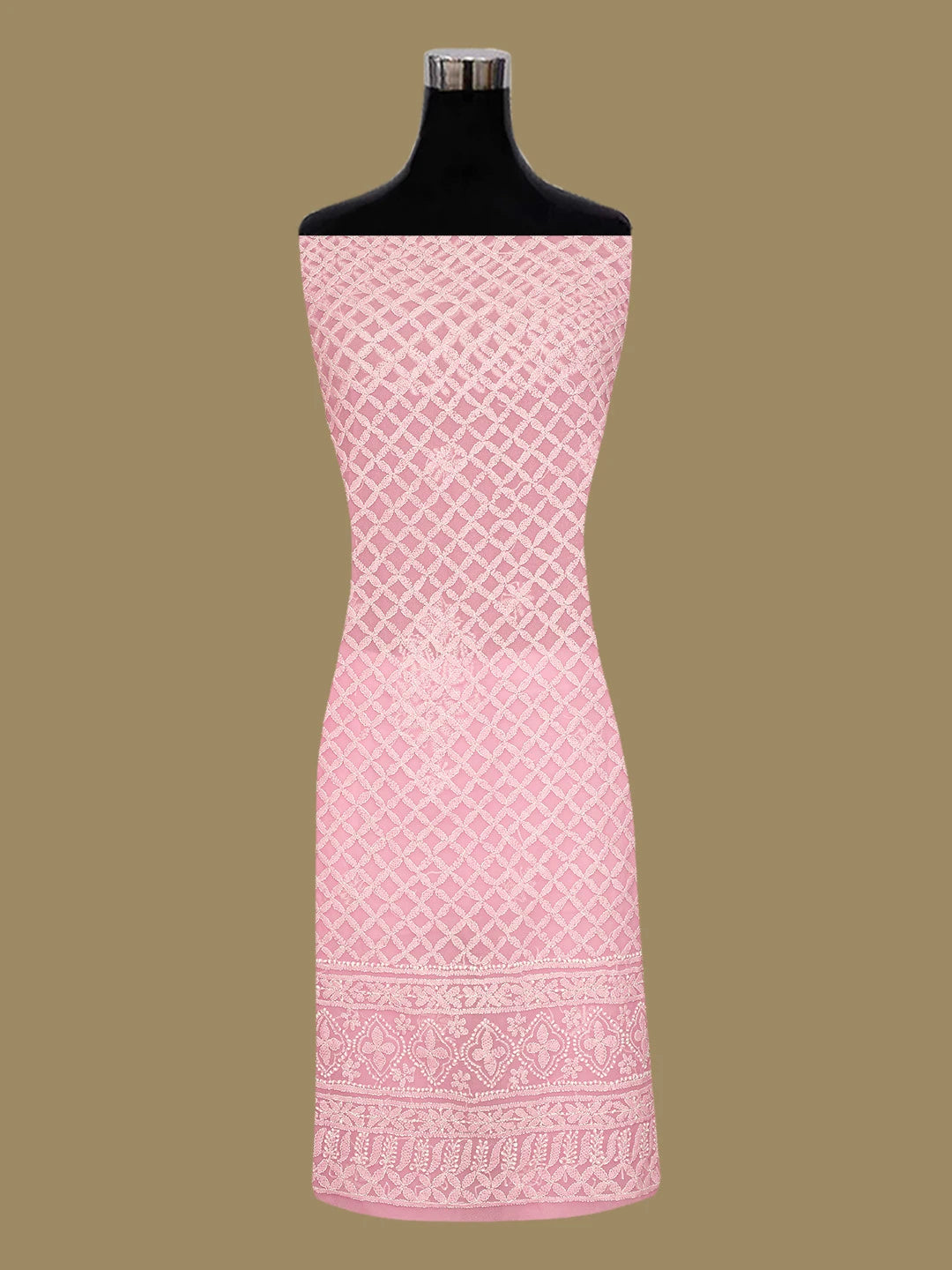 Ada Hand Embroidered Pink Georgette Lucknowi Chikankari Unstitched Kurta Piece 01A715921