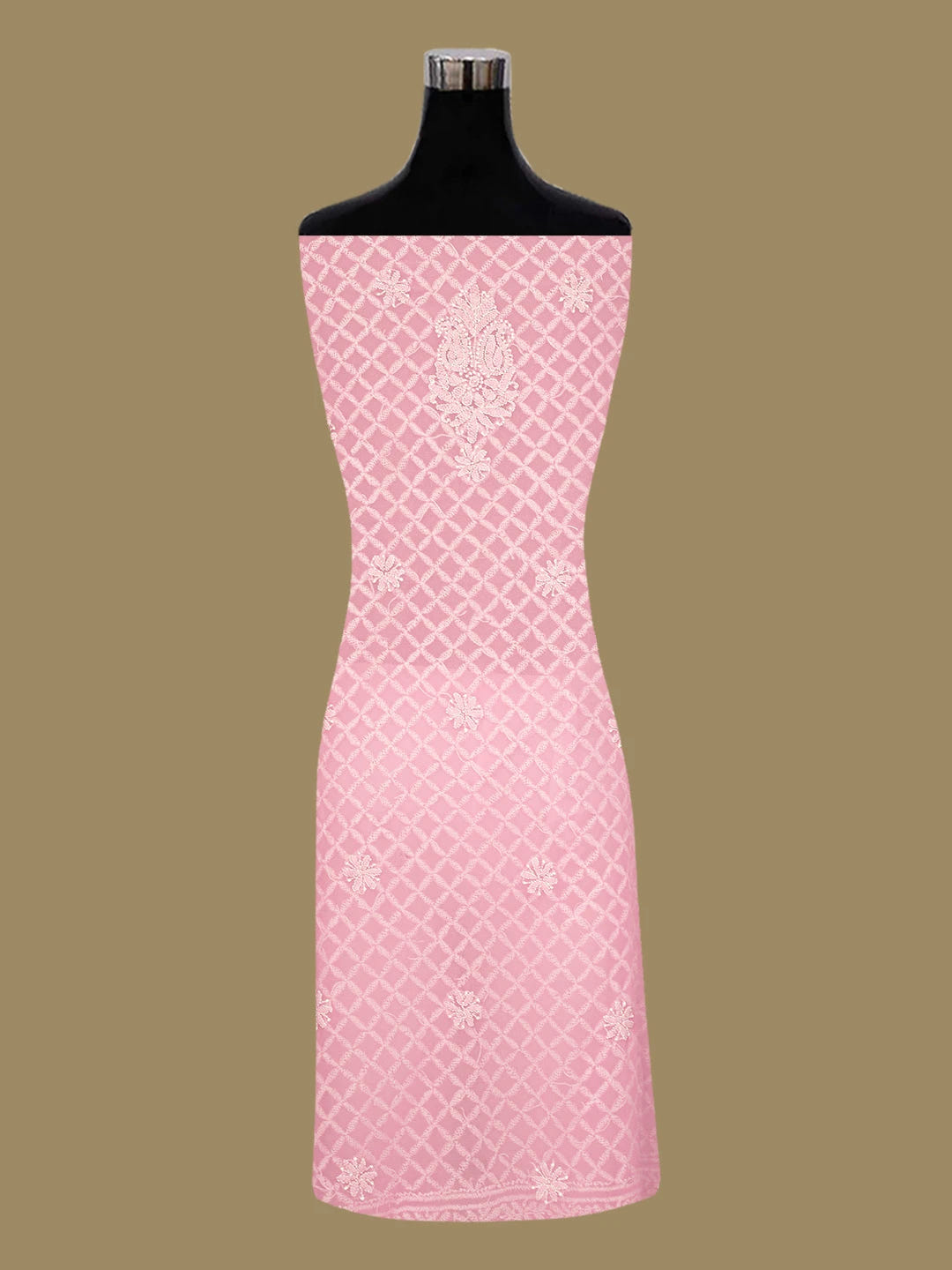 Ada Hand Embroidered Pink Georgette Lucknowi Chikankari Unstitched Kurta Piece 01A715921