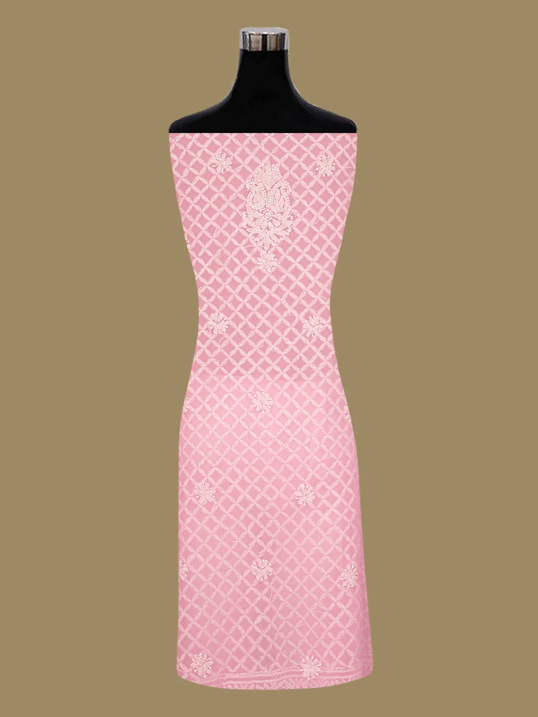Ada Hand Embroidered Pink Georgette Lucknowi Chikankari Unstitched Kurta Piece 01A715921