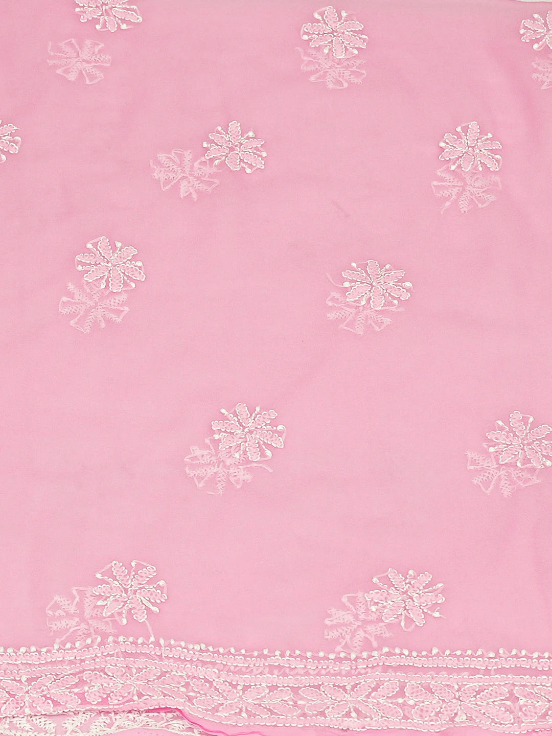 Ada Hand Embroidered Pink Georgette Lucknowi Chikankari Unstitched Kurta Piece 01A715921