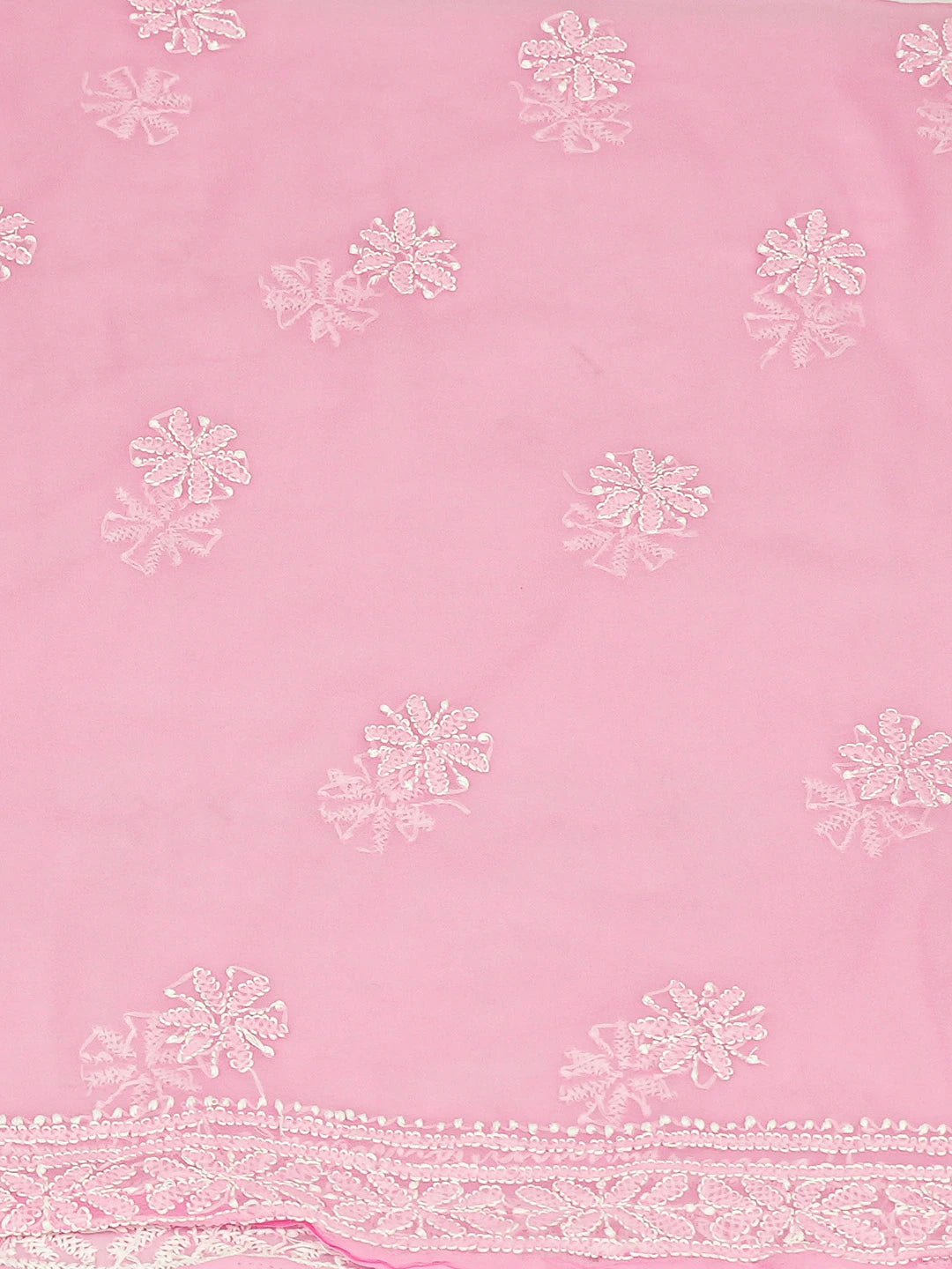 Ada Hand Embroidered Pink Georgette Lucknowi Chikankari Unstitched Kurta Piece 01A715921