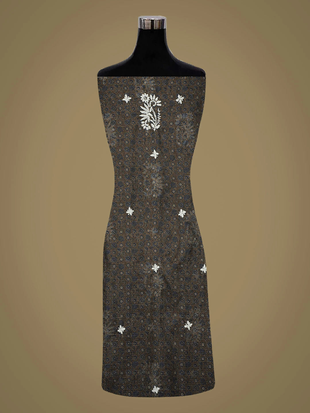 Ada Hand Embroidered Drab Dark Brown Kota Lucknowi Chikankari Unstitched Kurta Piece 01A409902