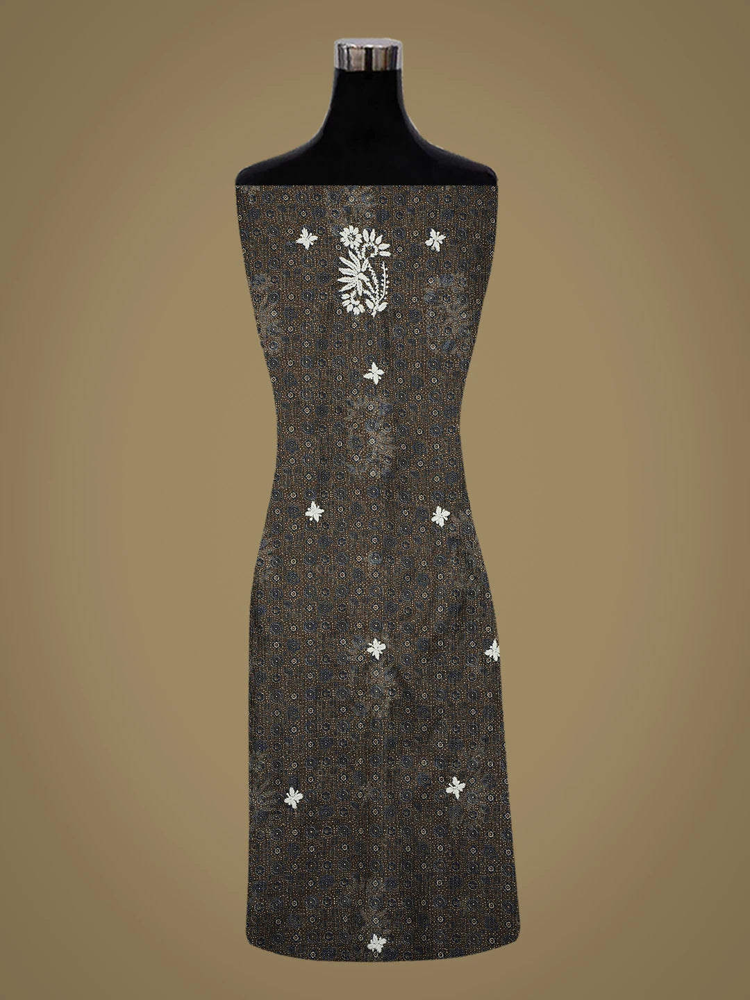 Ada Hand Embroidered Drab Dark Brown Kota Lucknowi Chikankari Unstitched Kurta Piece 01A409902