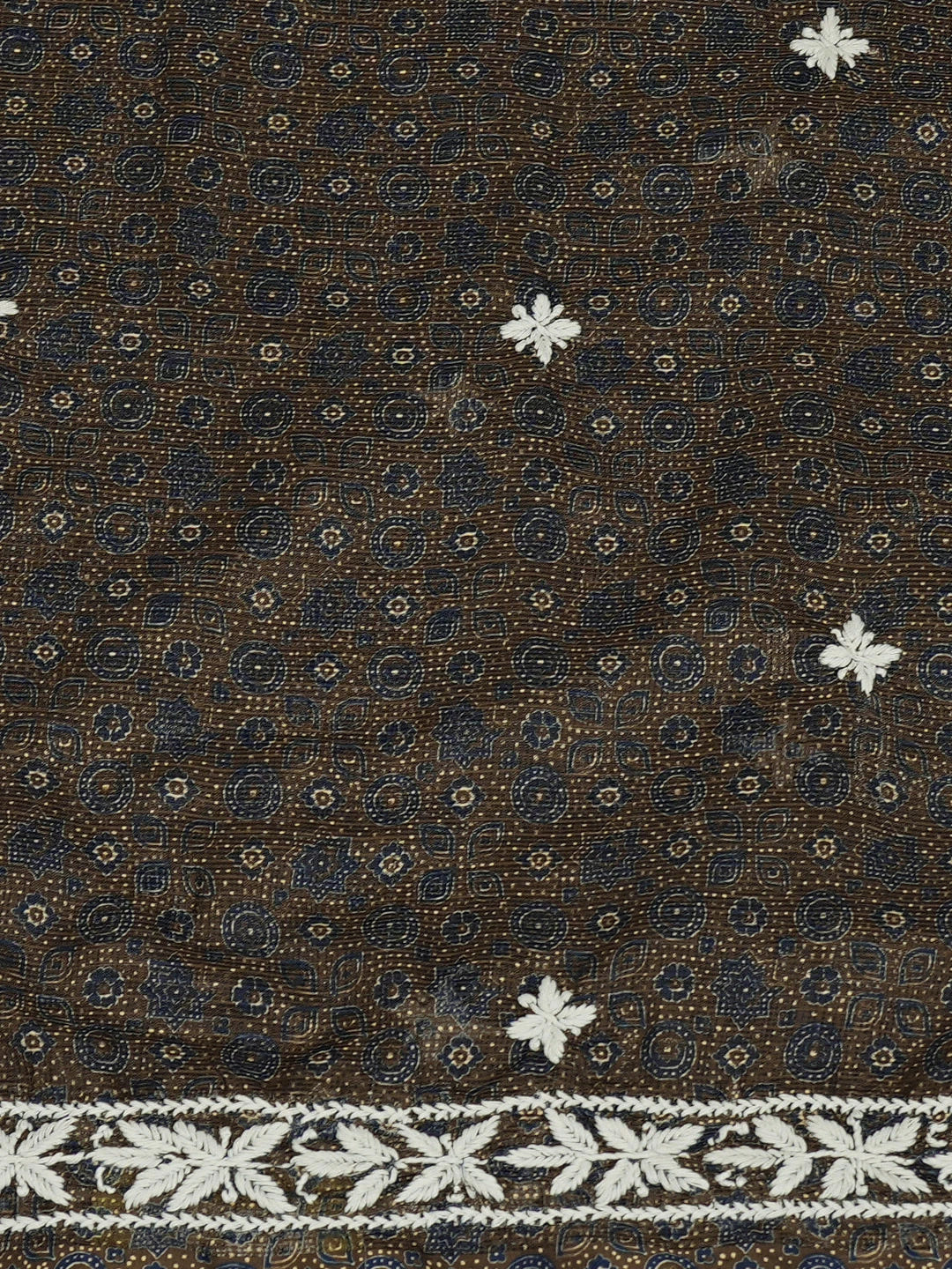 Ada Hand Embroidered Drab Dark Brown Kota Lucknowi Chikankari Unstitched Kurta Piece 01A409902