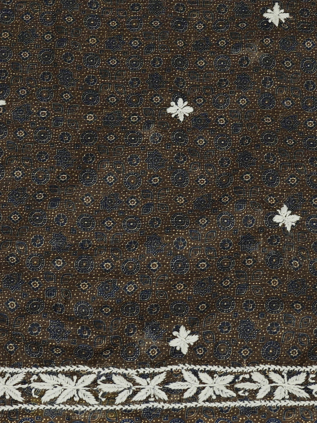 Ada Hand Embroidered Drab Dark Brown Kota Lucknowi Chikankari Unstitched Kurta Piece 01A409902