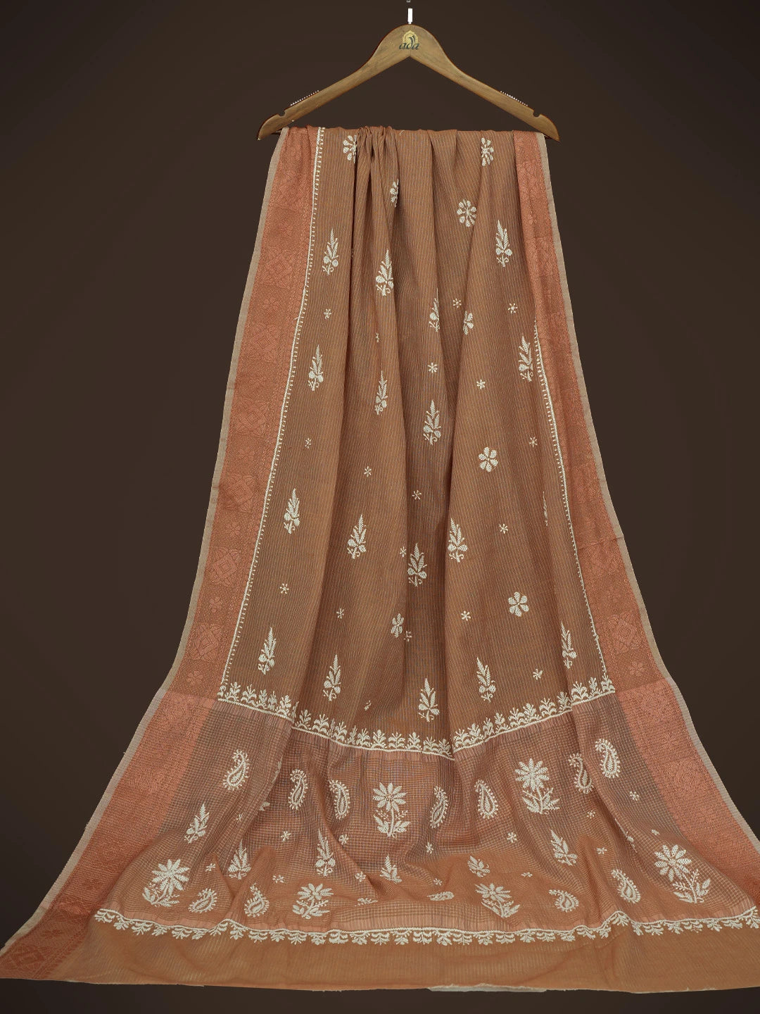 Ada Hand Embroidered Brown Chanderi Lucknowi Chikankari Saree and Blouse 01A729002