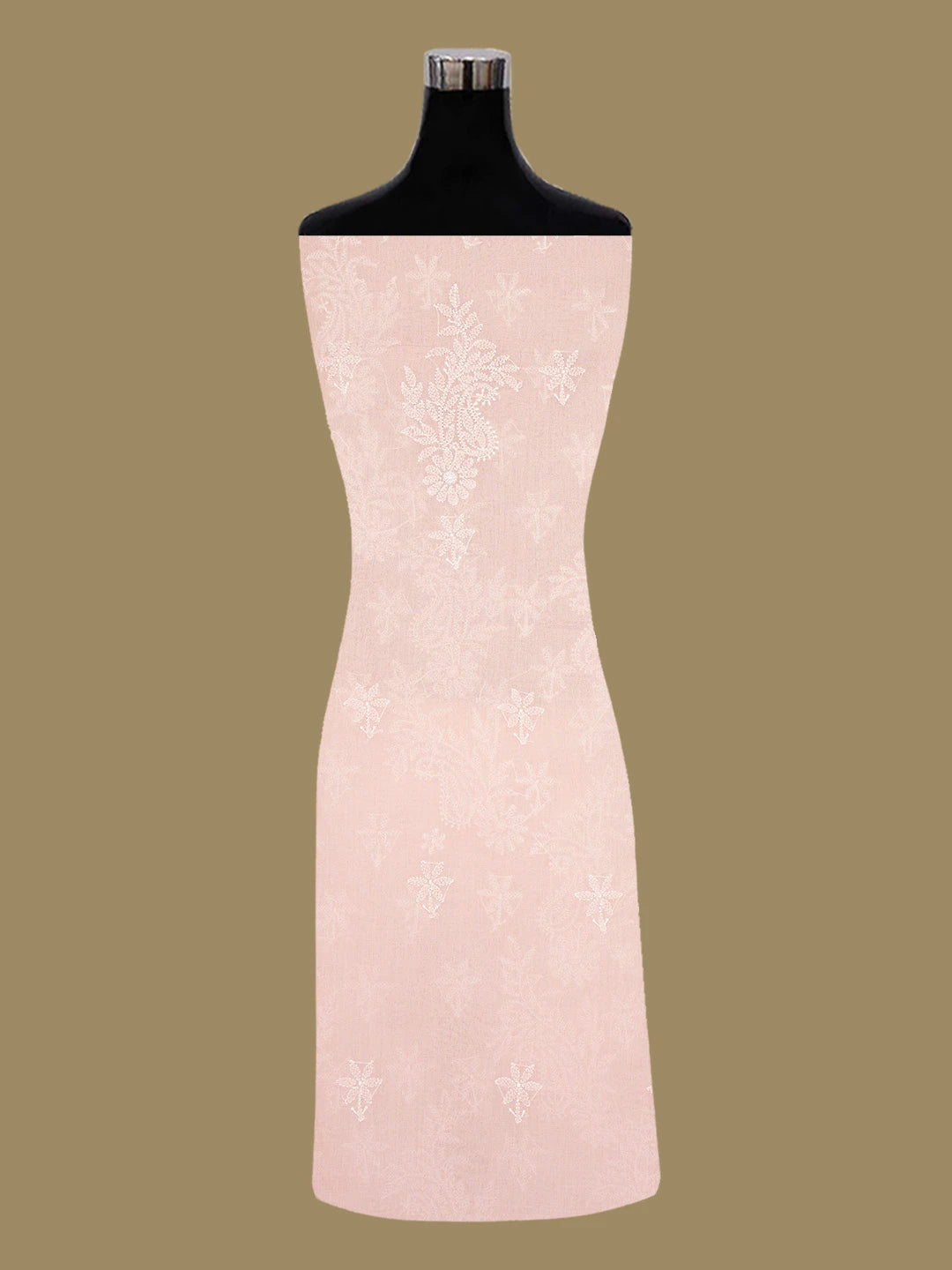 Ada Hand Embroidered Peach Cotton Lucknowi Chikankari Unstitched Kurta Piece 01A734689