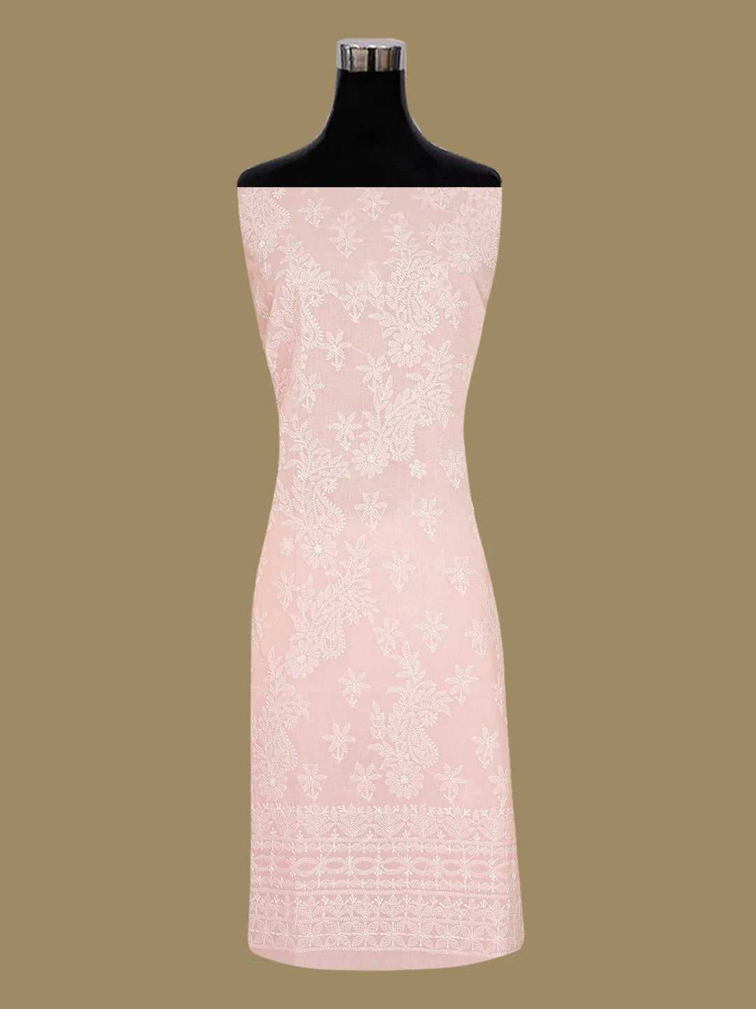 Ada Hand Embroidered Peach Cotton Lucknowi Chikankari Unstitched Kurta Piece 01A734689