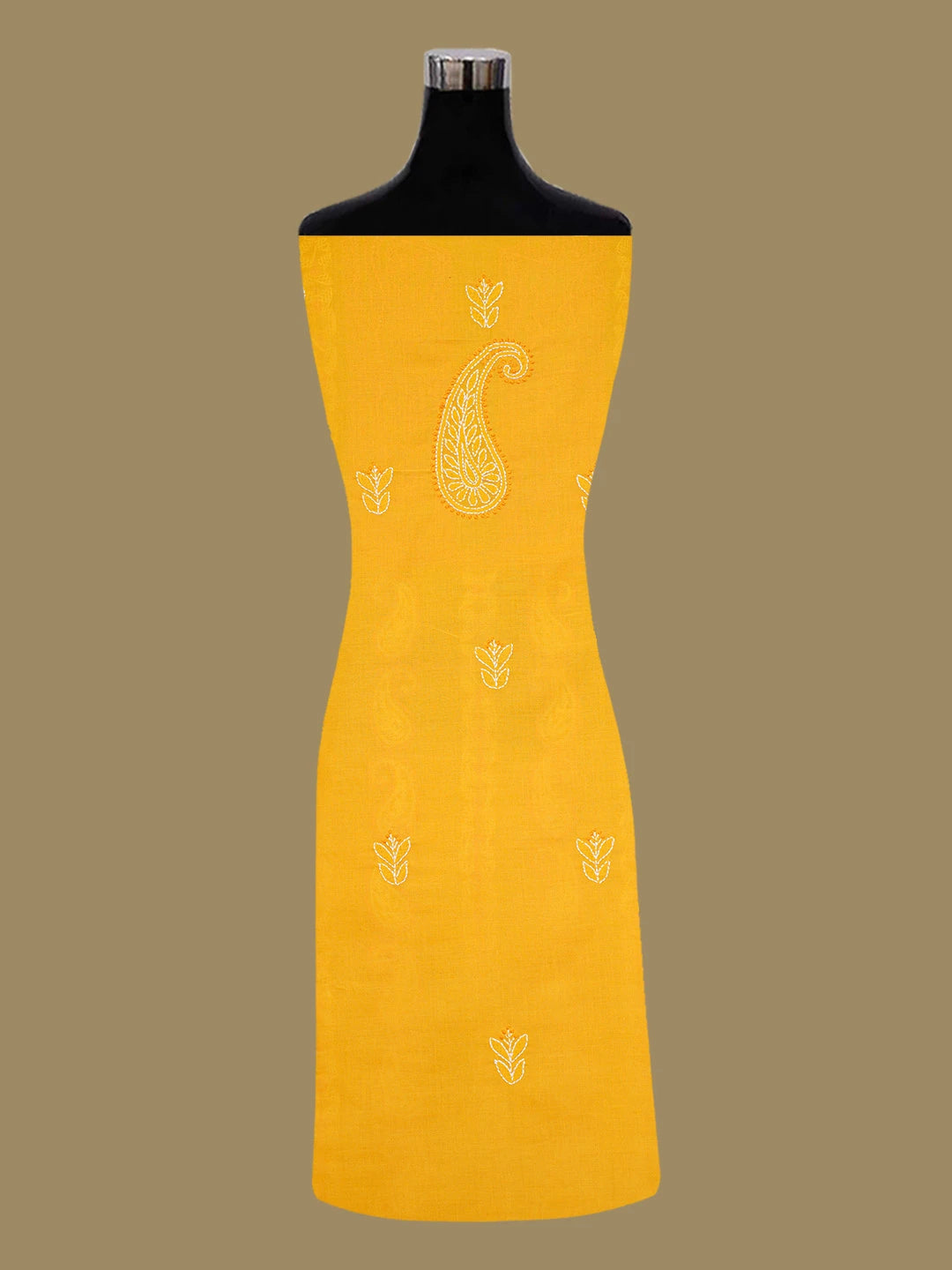 Ada Hand Embroidered Mustard Cotton Lucknowi Chikankari Unstitched Kurta Piece 01A735423