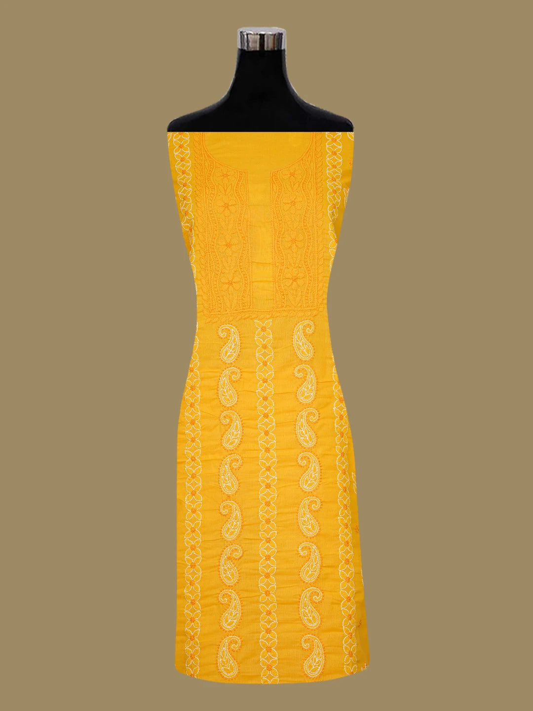 Ada Hand Embroidered Mustard Cotton Lucknowi Chikankari Unstitched Kurta Piece 01A735423