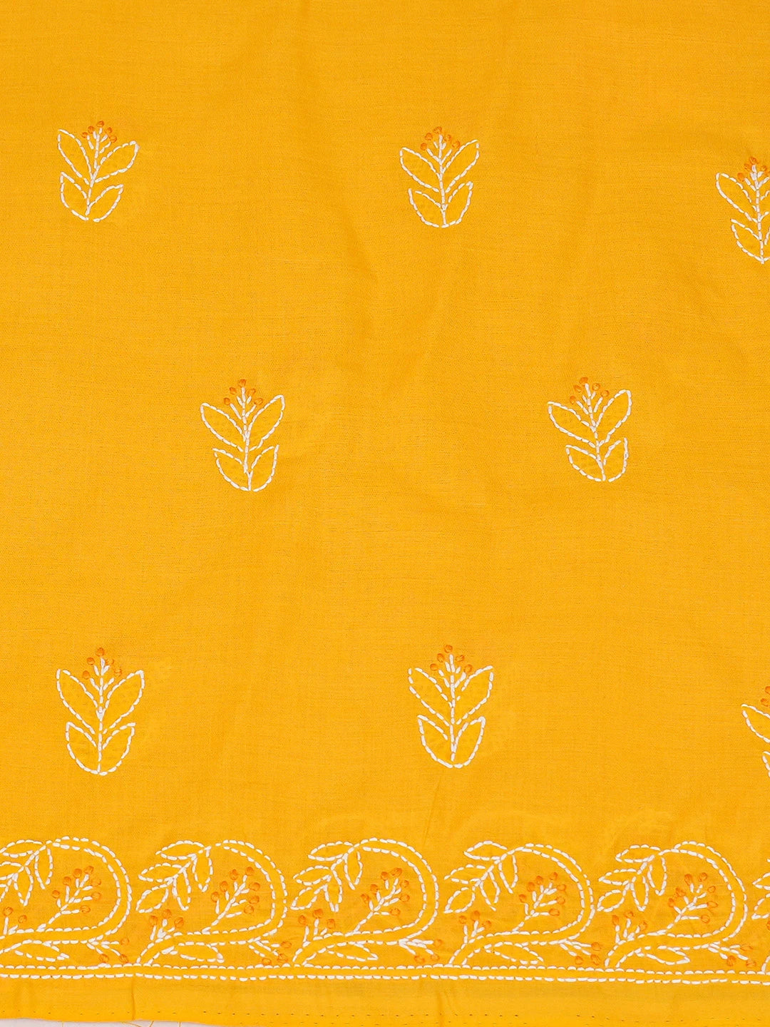 Ada Hand Embroidered Mustard Cotton Lucknowi Chikankari Unstitched Kurta Piece 01A735423