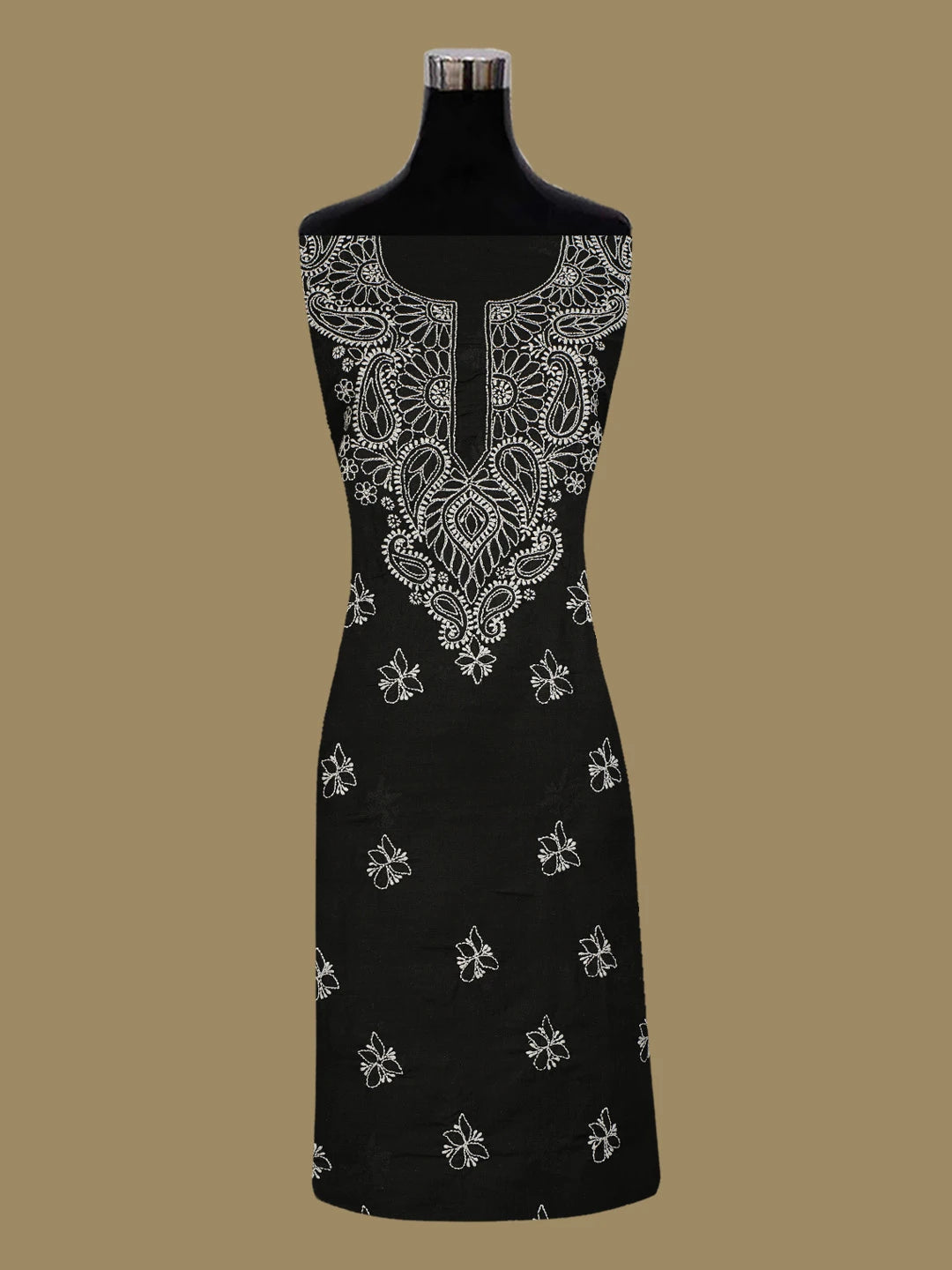 Ada Hand Embroidered Black Cotton Lucknowi Chikankari Unstitched Kurta Piece 01A704114