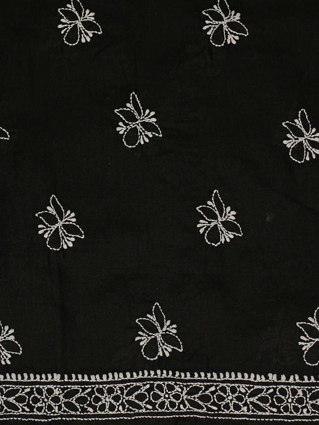 Ada Hand Embroidered Black Cotton Lucknowi Chikankari Unstitched Kurta Piece 01A704114