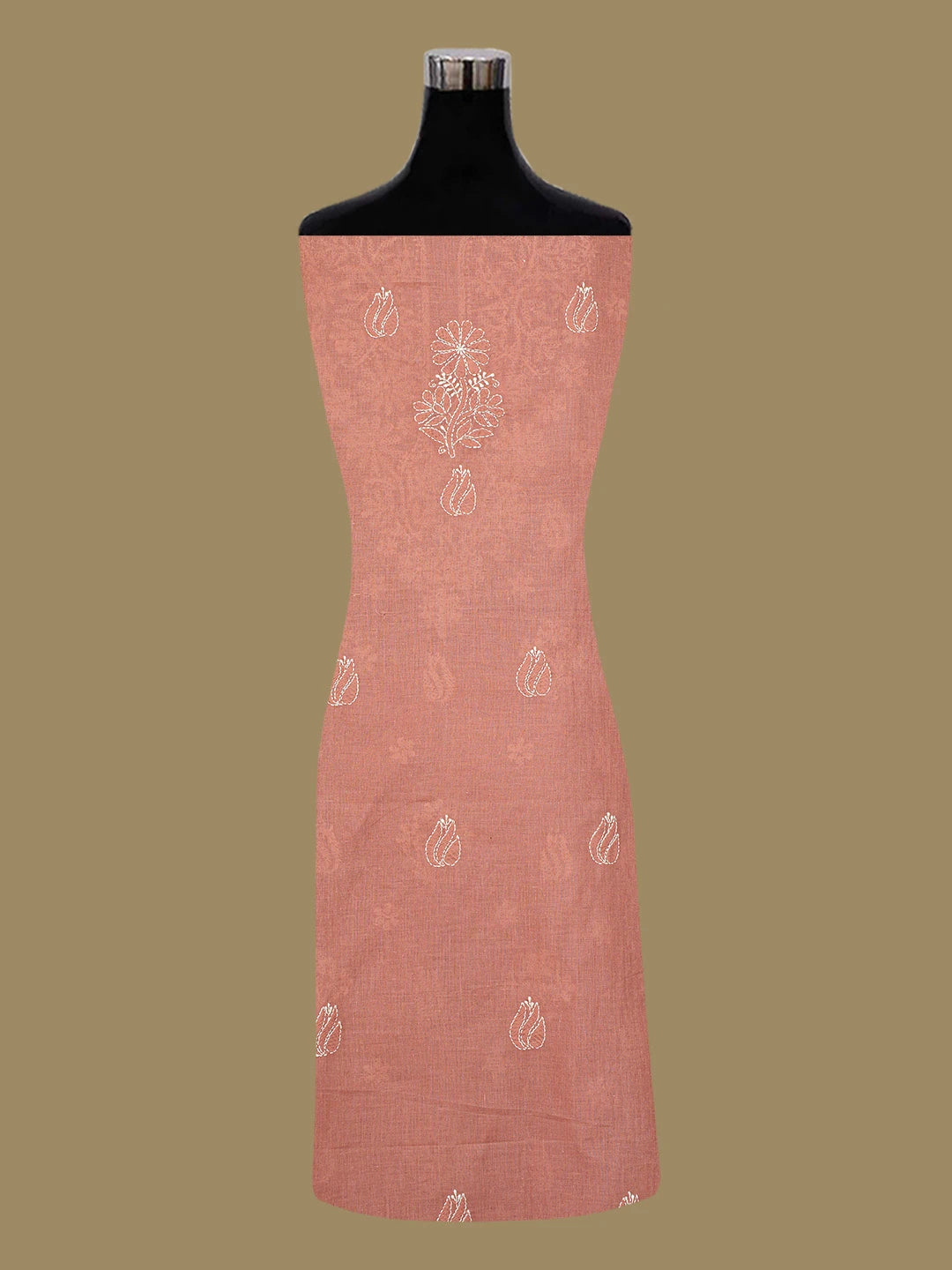 Ada Hand Embroidered Dusty Peach Cotton Lucknowi Chikankari Unstitched Kurta Piece 01A704029