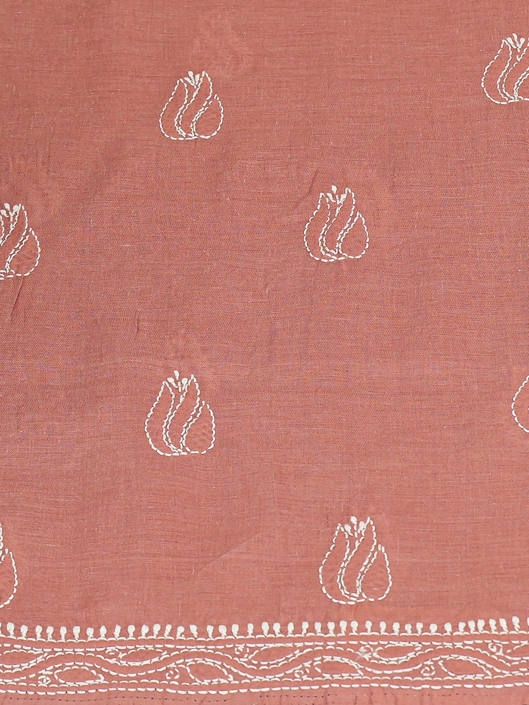 Ada Hand Embroidered Dusty Peach Cotton Lucknowi Chikankari Unstitched Kurta Piece 01A704029