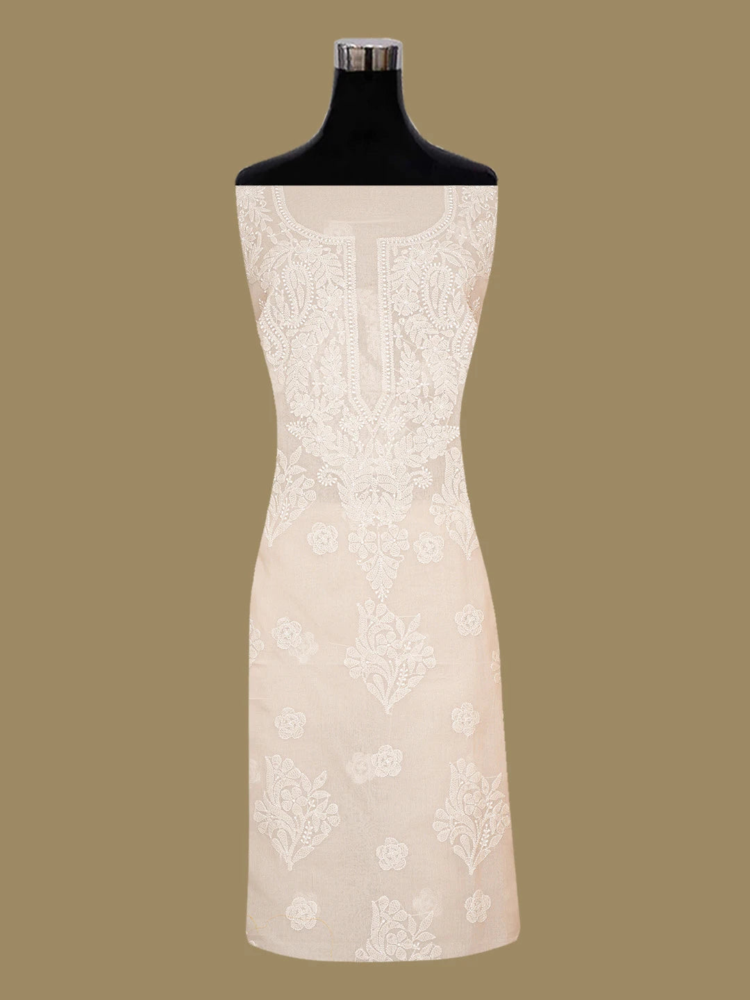 Ada Hand Embroidered Almond Brown Cotton Lucknowi Chikankari Unstitched Kurta Piece 01A734434