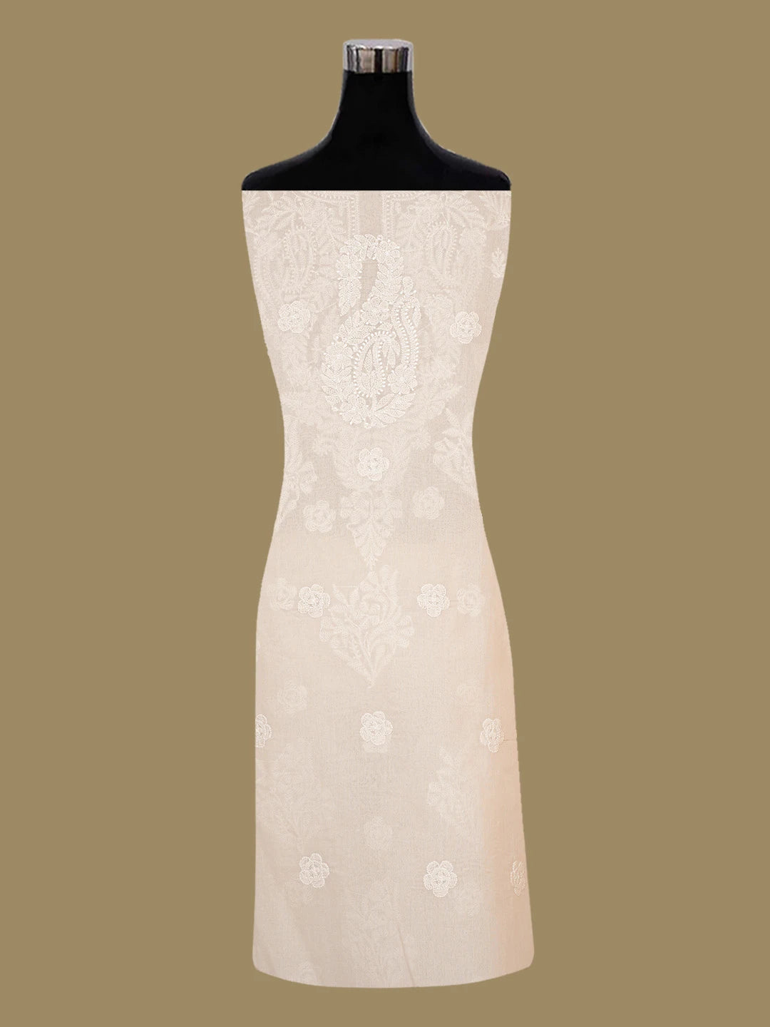 Ada Hand Embroidered Almond Brown Cotton Lucknowi Chikankari Unstitched Kurta Piece 01A734434
