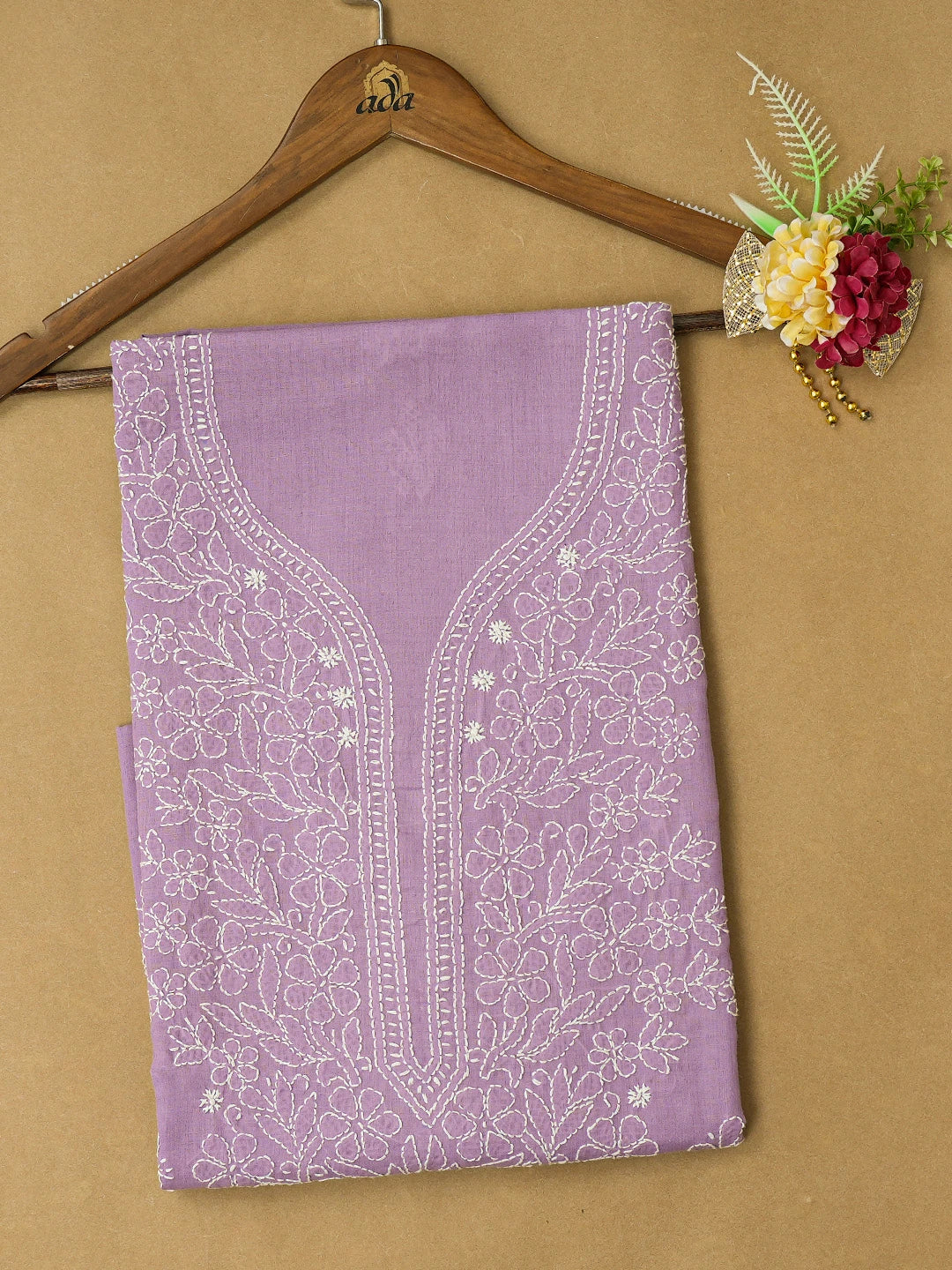Ada Hand Embroidered Mauve Cotton Lucknowi Chikankari Unstitched Kurta Piece 01A704012