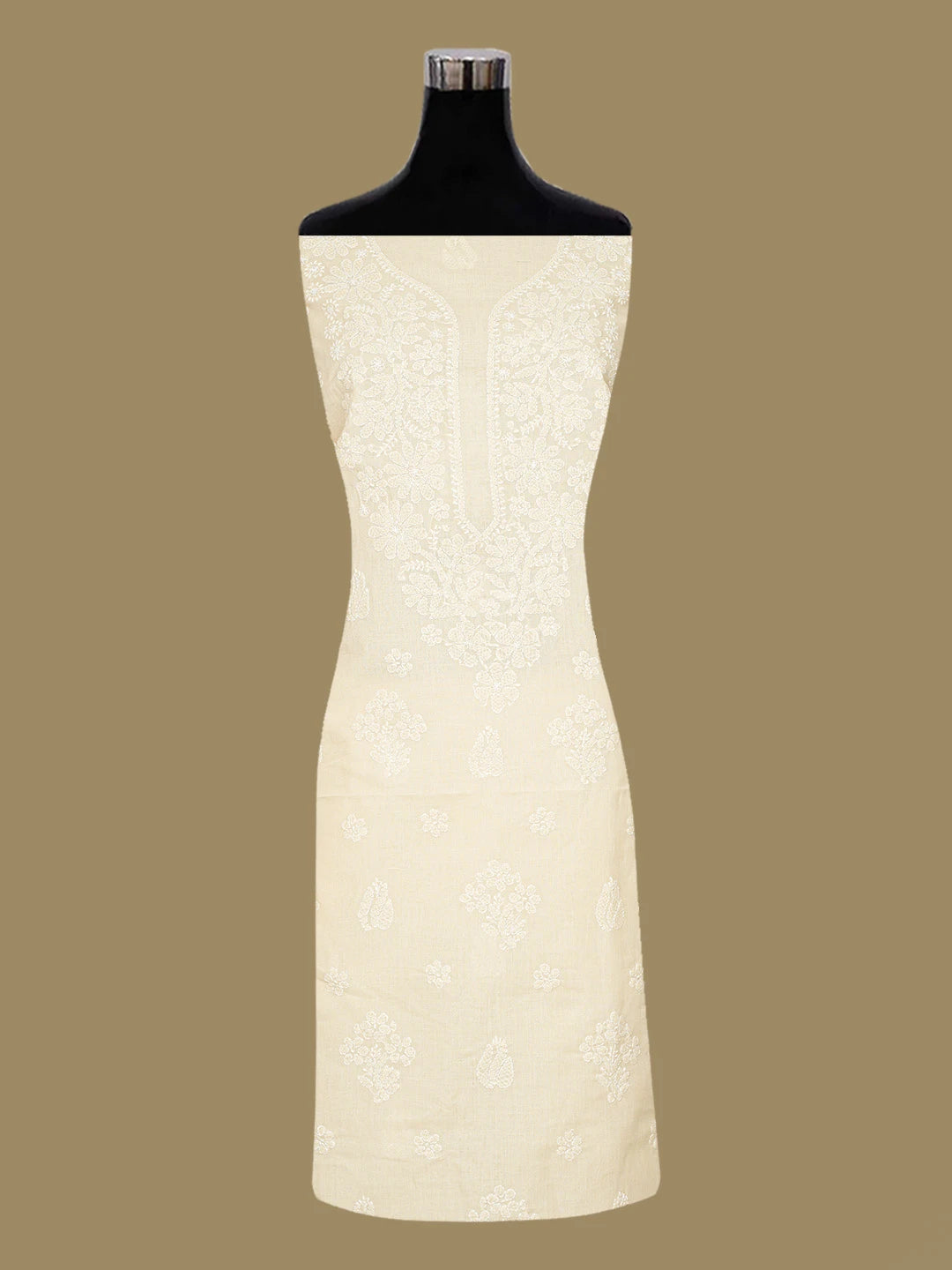 Ada Hand Embroidered Beige Cotton Lucknowi Chikankari Unstitched Kurta Piece 01A725154