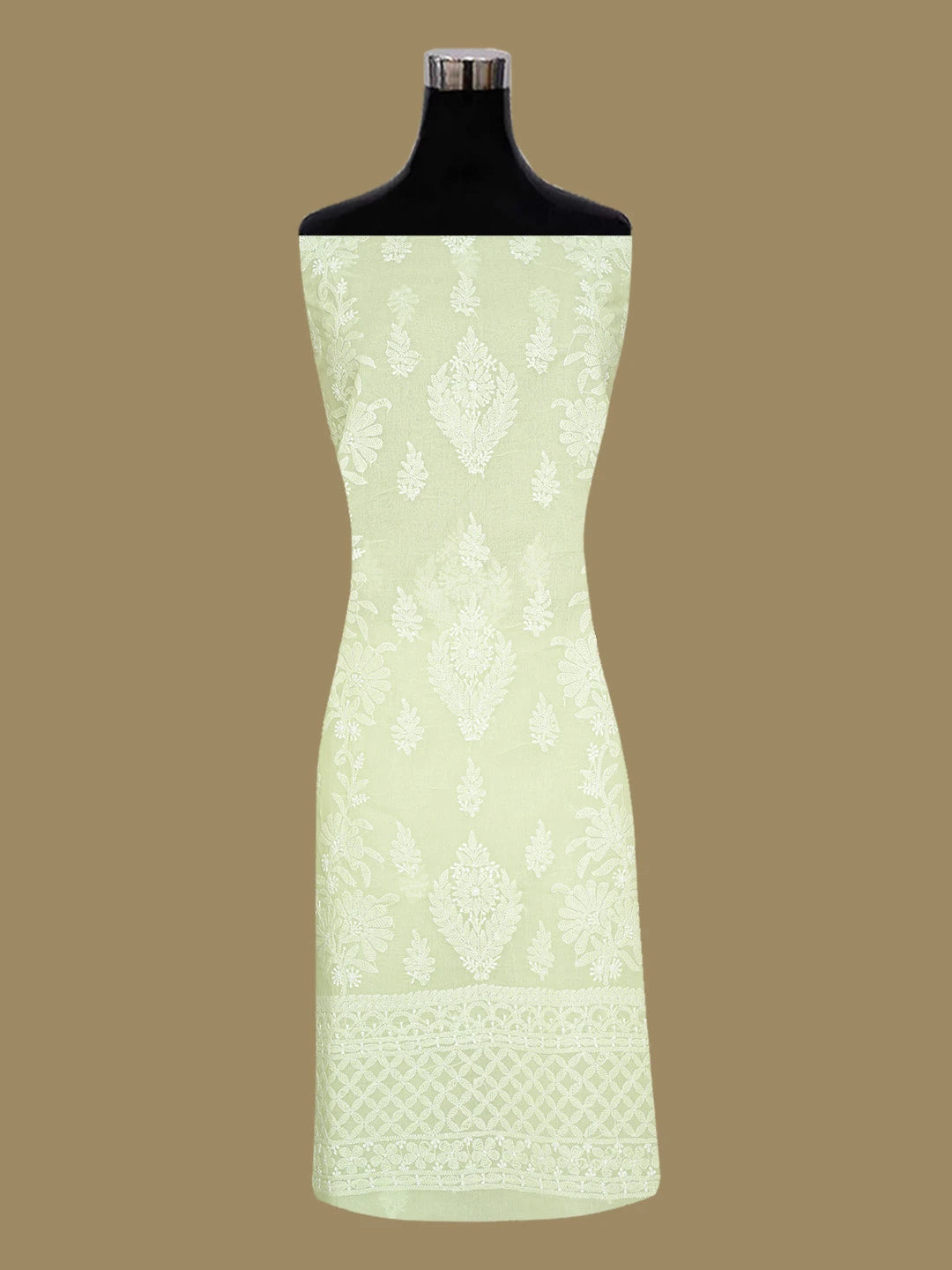 Ada Hand Embroidered Pastel Green Cotton Lucknowi Chikankari Unstitched Kurta Piece 01A734438