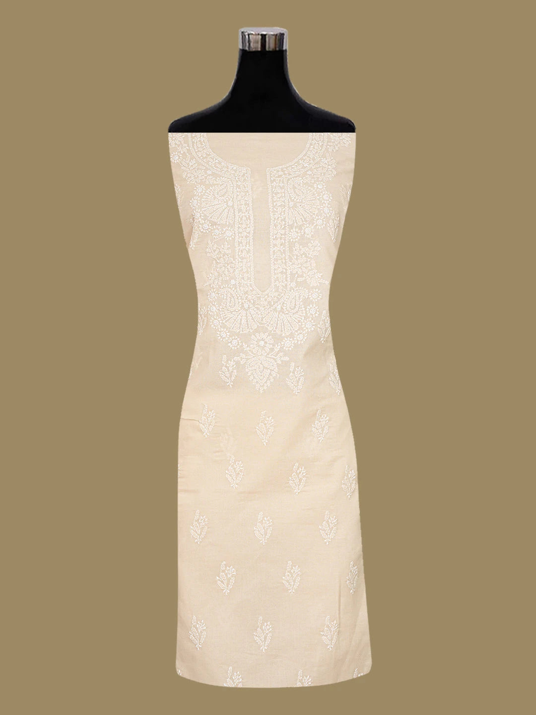 Ada Hand Embroidered Light Fawn Cotton Lucknowi Chikankari Unstitched Kurta Piece 01A712061