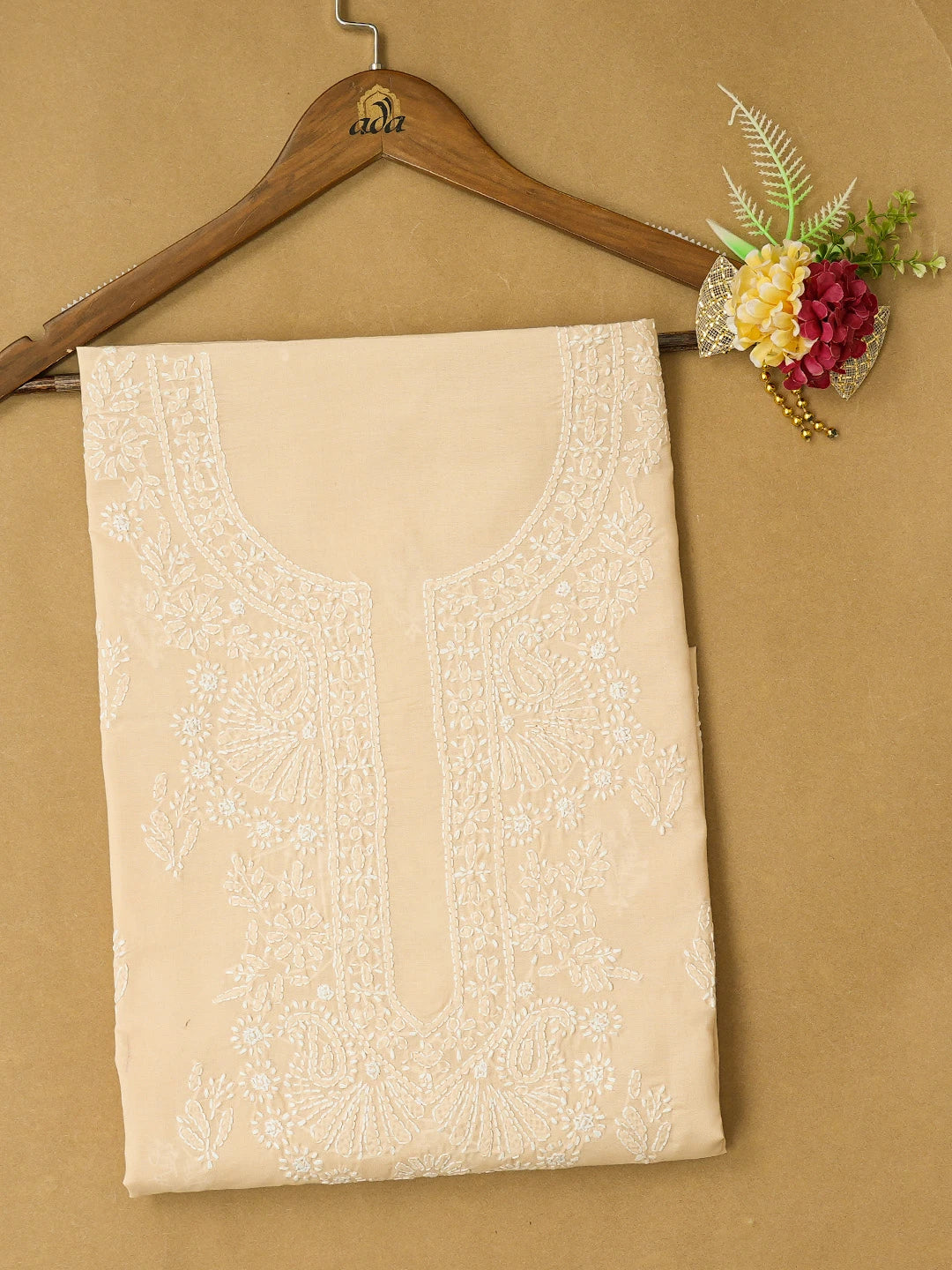 Ada Hand Embroidered Light Fawn Cotton Lucknowi Chikankari Unstitched Kurta Piece 01A712061