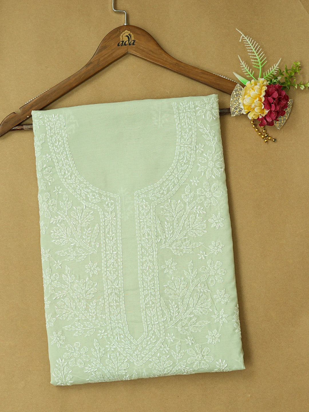 Ada Hand Embroidered Light Green Cotton Lucknowi Chikankari Unstitched Kurta Piece 01A712062