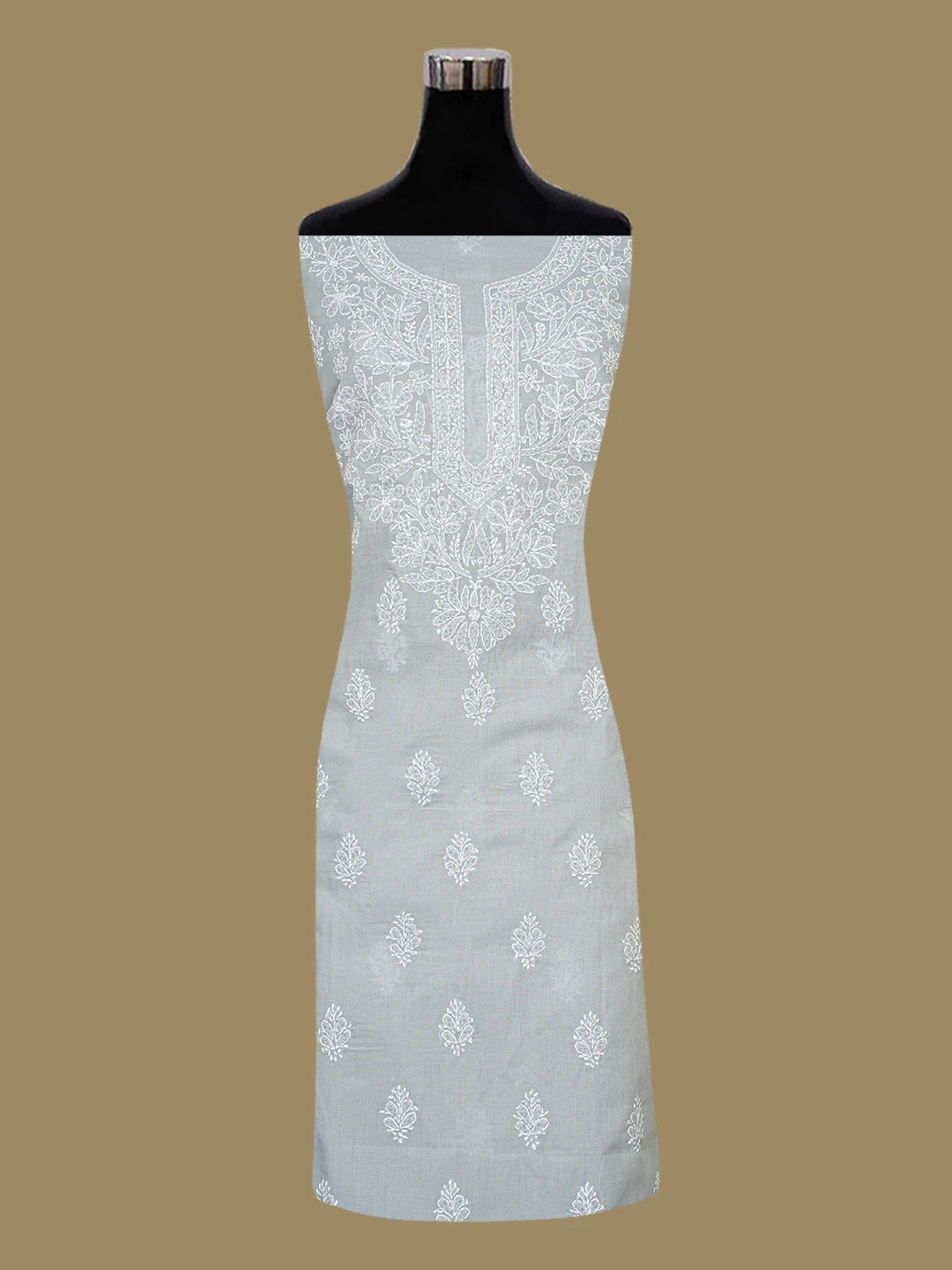 Ada Hand Embroidered Grey Cotton Lucknowi Chikankari Unstitched Kurta Piece 01A712101