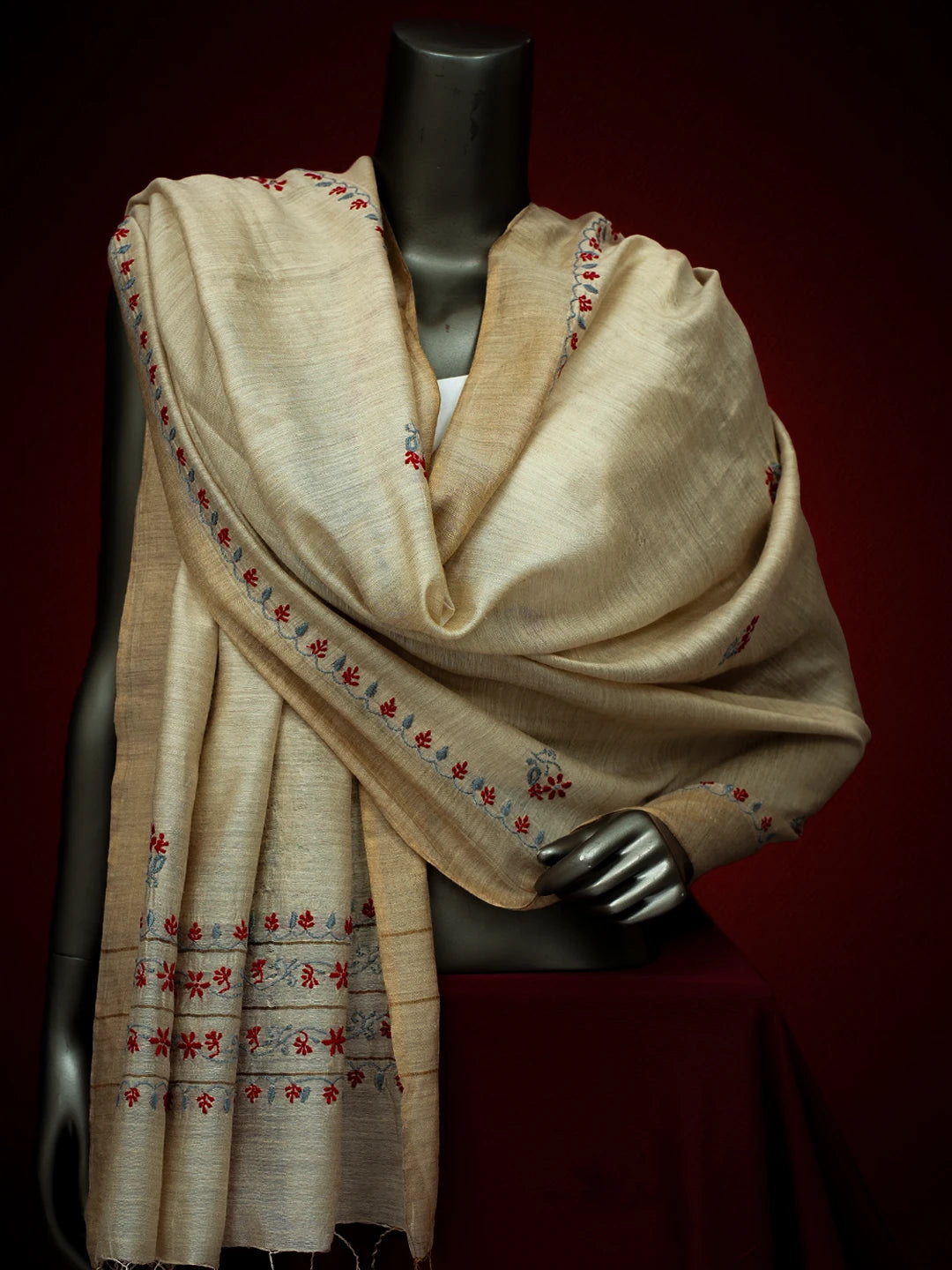Ada Hand Embroidered Fawn Silk Lucknowi Chikankari Dupatta With Zari Work 01A256241