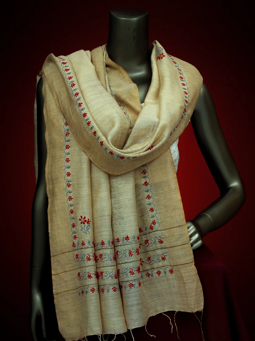 Ada Hand Embroidered Fawn Silk Lucknowi Chikankari Dupatta With Zari Work 01A256241