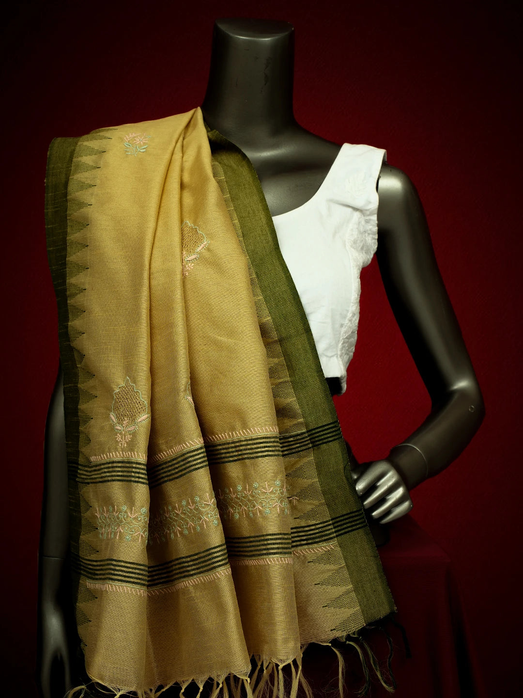Ada Hand Embroidered Fawn Silk Lucknowi Chikankari Dupatta 01A218060