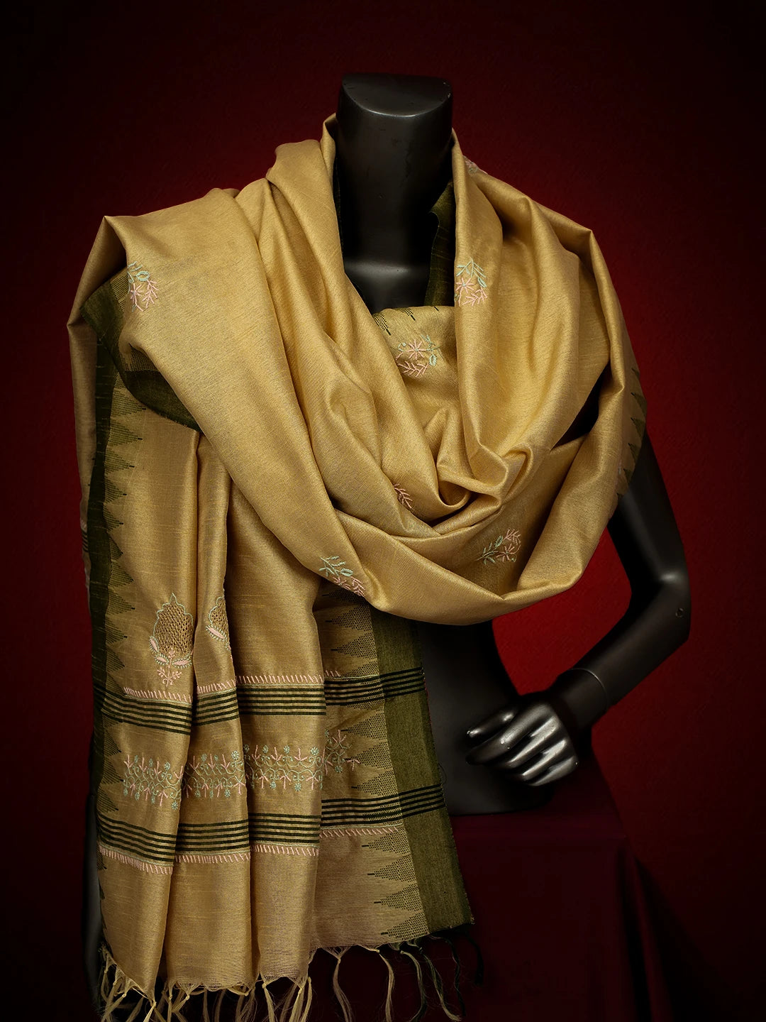 Ada Hand Embroidered Fawn Silk Lucknowi Chikankari Dupatta 01A218060