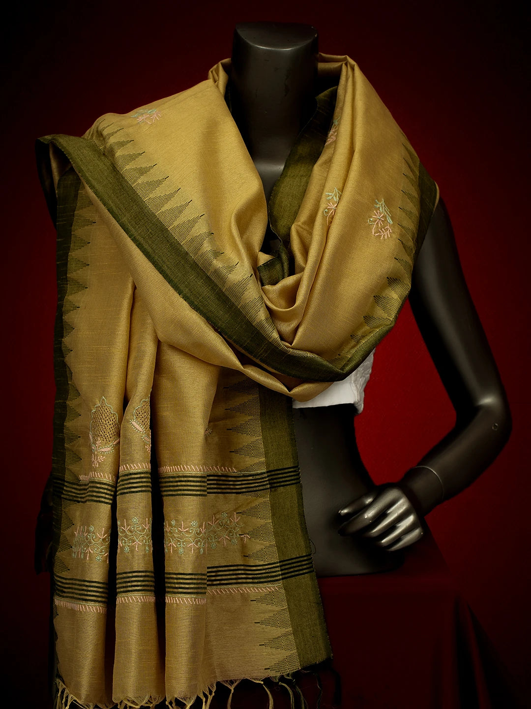 Ada Hand Embroidered Fawn Silk Lucknowi Chikankari Dupatta 01A218060