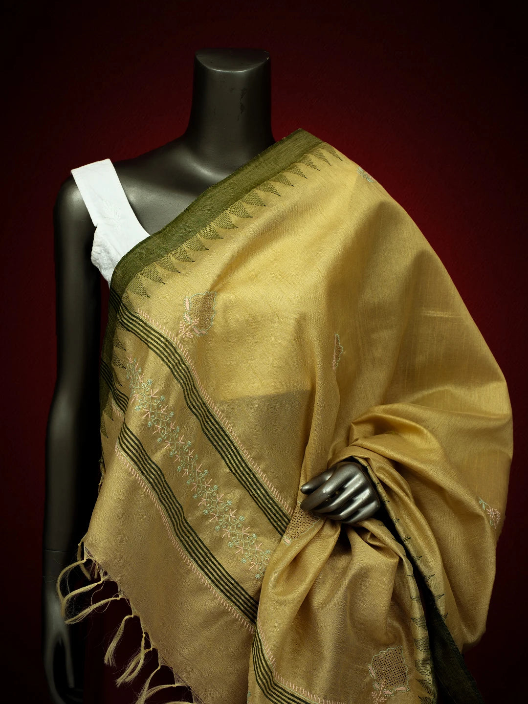 Ada Hand Embroidered Fawn Silk Lucknowi Chikankari Dupatta 01A218060