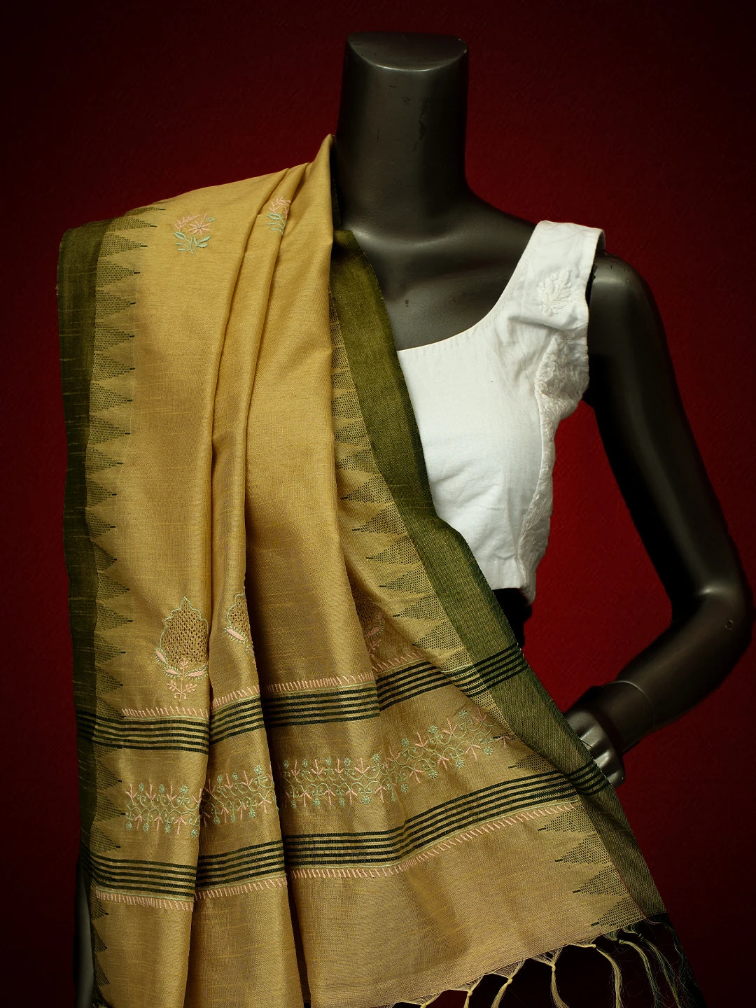Ada Hand Embroidered Fawn Silk Lucknowi Chikankari Dupatta 01A218060