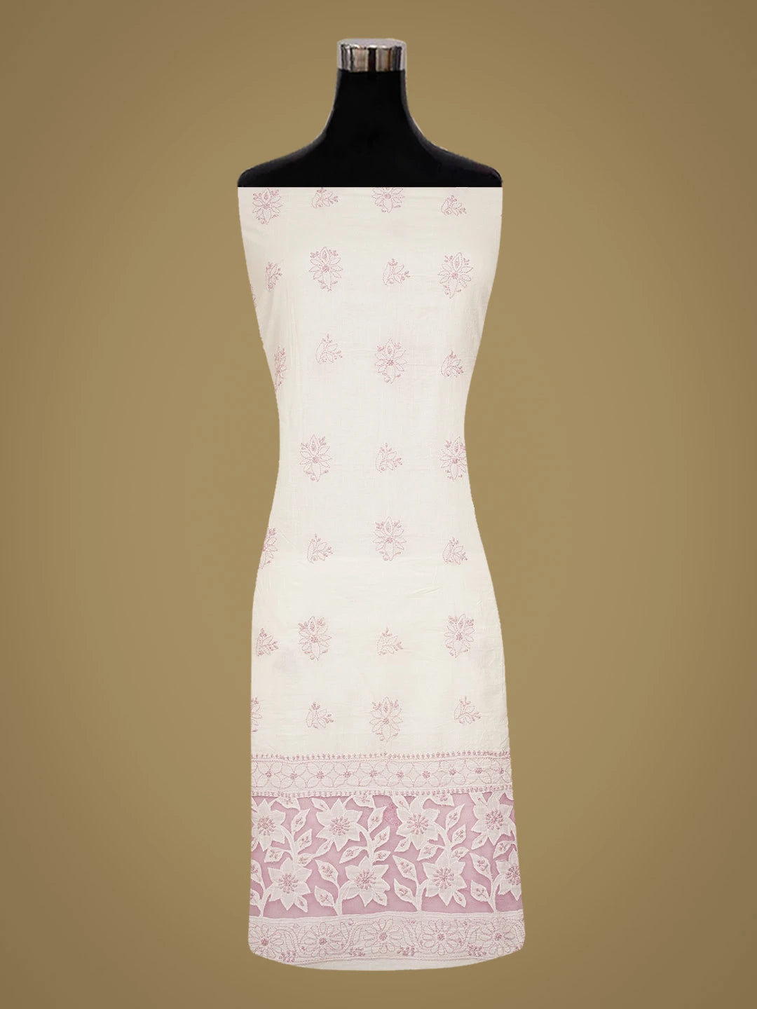 Ada Hand Embroidered White Cotton Lucknowi Chikankari Unstitched Suit Piece 01A735857