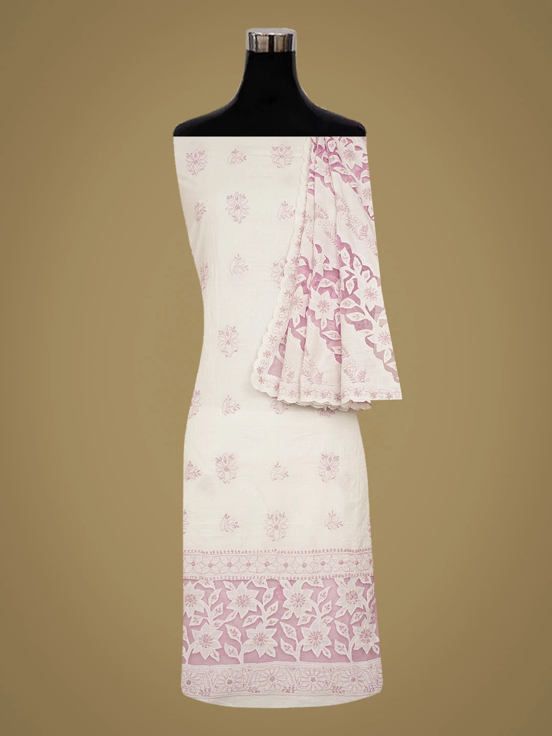 Ada Hand Embroidered White Cotton Lucknowi Chikankari Unstitched Suit Piece 01A735857