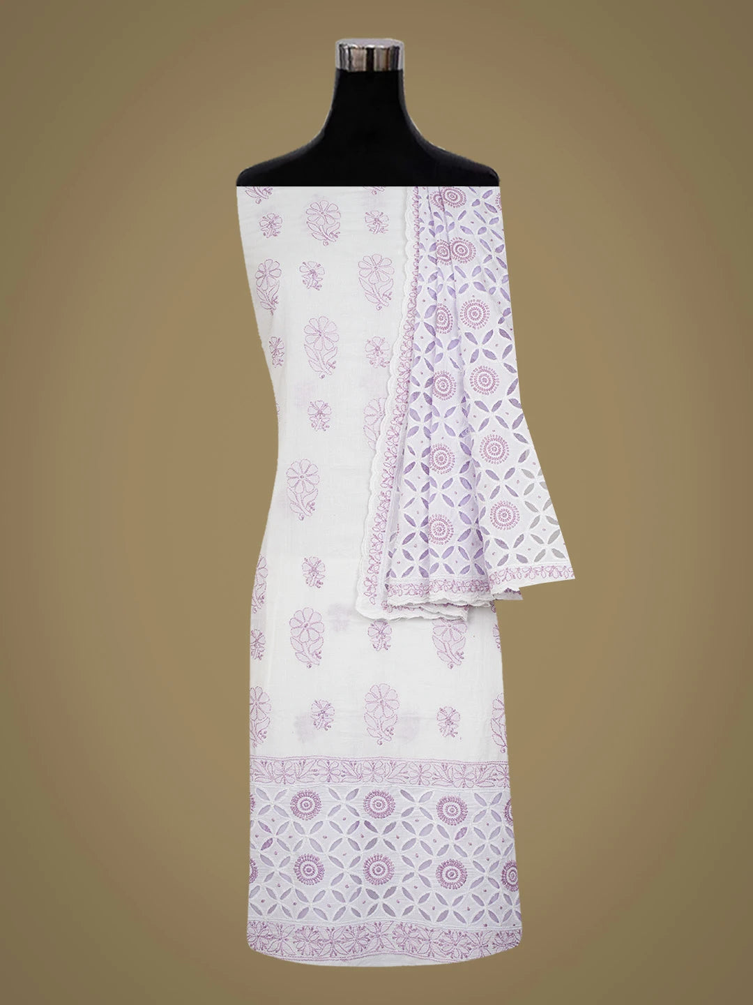Ada Hand Embroidered White Cotton Lucknowi Chikankari Unstitched Suit Piece 01A735875