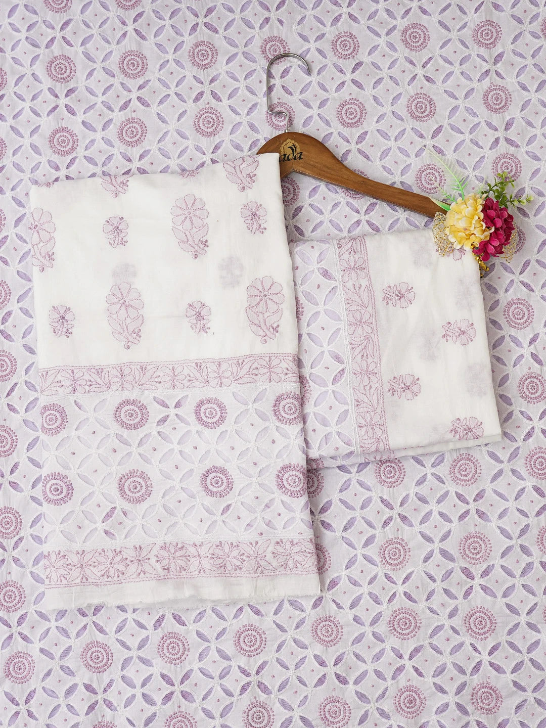 Ada Hand Embroidered White Cotton Lucknowi Chikankari Unstitched Suit Piece 01A735875