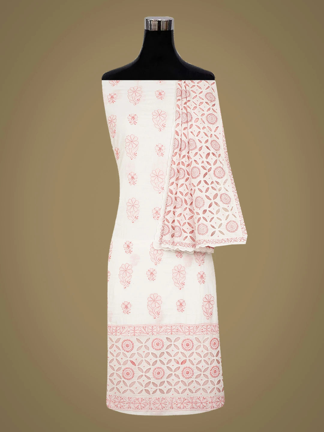 Ada Hand Embroidered White Cotton Lucknowi Chikankari Unstitched Suit Piece 01A735866