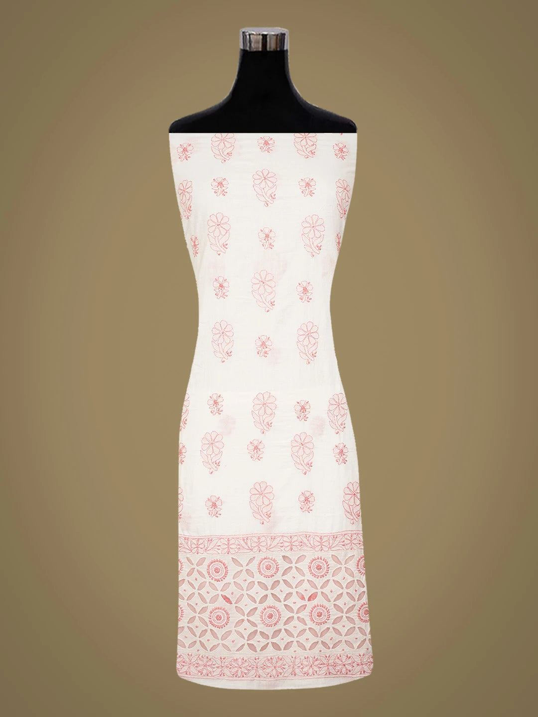 Ada Hand Embroidered White Cotton Lucknowi Chikankari Unstitched Suit Piece 01A735866