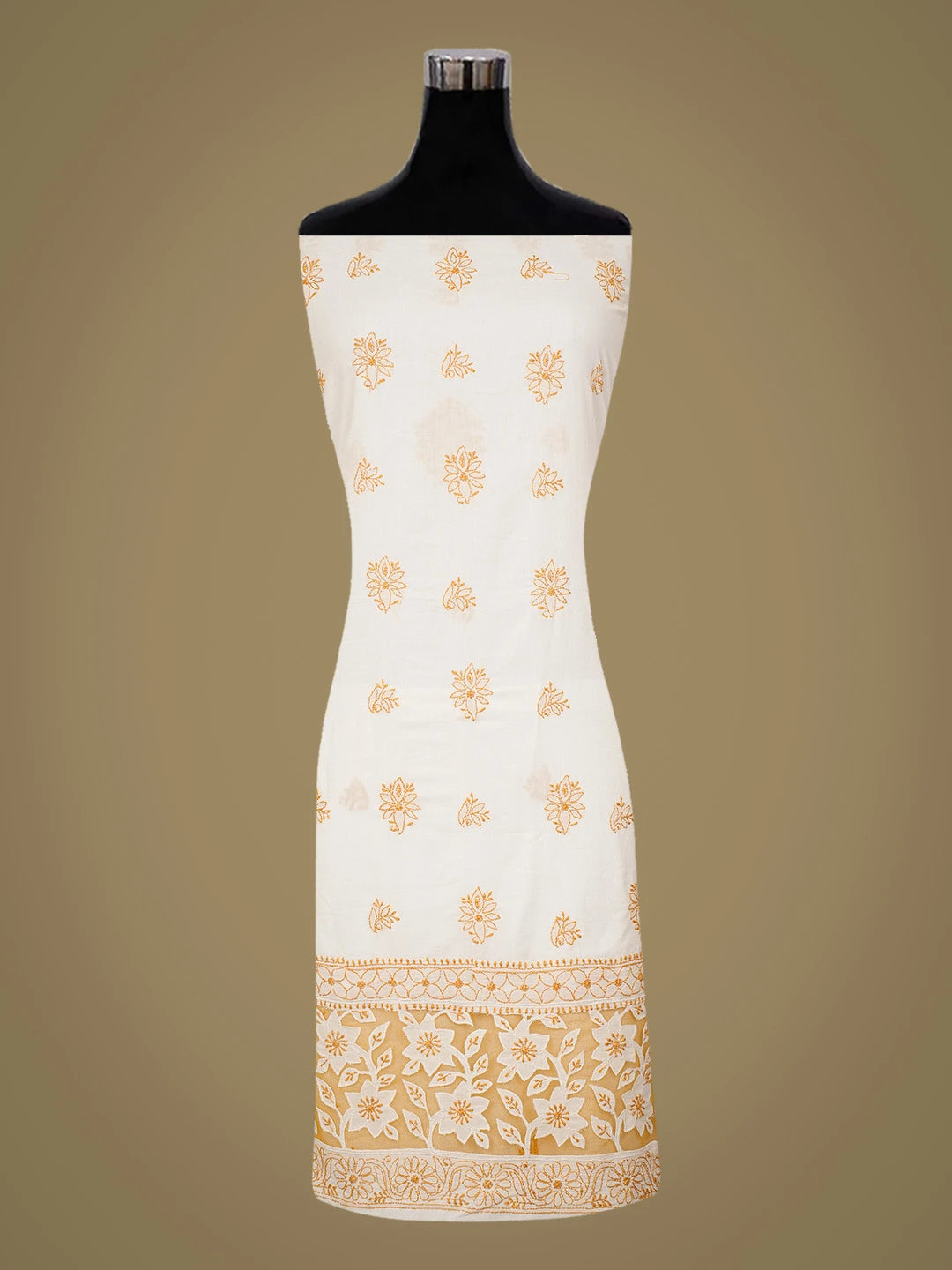 Ada Hand Embroidered White Cotton Lucknowi Chikankari Unstitched Suit Piece 01A735861